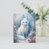 冬の美しい白いキツネ ポストカード (スタンド正面)