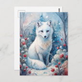 冬の美しい白いキツネ ポストカード (正面/裏面)