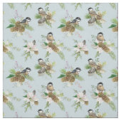 冬の美しい鳥と花 ファブリック (見本)