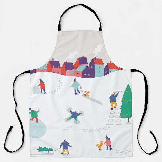 冬の背景に人々のキャラクター。冬 エプロン (正面)