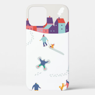 冬の背景に人々のキャラクター。冬 iPhone 12ケース