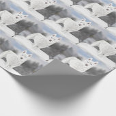 冬の背景に白いハスキー  ラッピングペーパー (角)