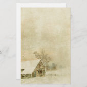 冬の背景のヴィンテージの雪の納屋 便箋 (正面/裏面)