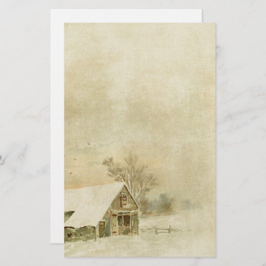 冬の背景のヴィンテージの雪の納屋 便箋 (正面/裏面)
