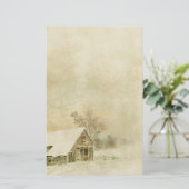 冬の背景のヴィンテージの雪の納屋 便箋 (スタンド正面)