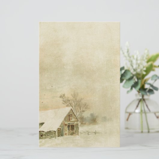 冬の背景のヴィンテージの雪の納屋 便箋 (スタンド正面)