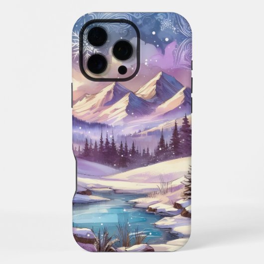 冬の自然の不思議な世界 山の湖 iPhoneケース (裏面)