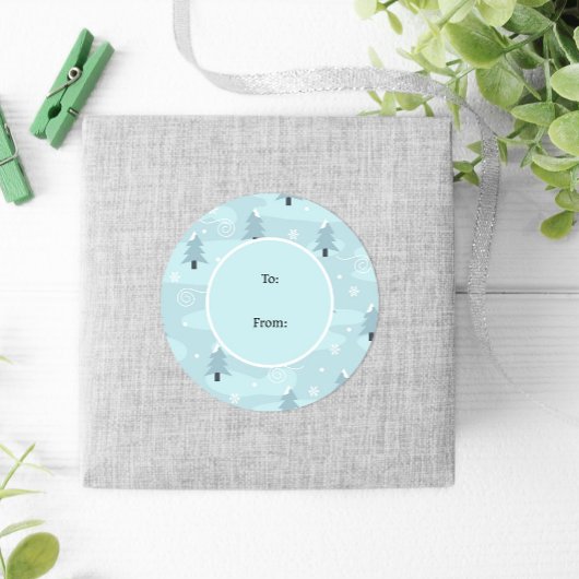冬の自然ブルーツリーズスノーフレークスクリスマス ラウンドシール