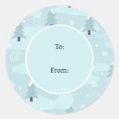 冬の自然ブルーツリーズスノーフレークスクリスマス ラウンドシール (正面)