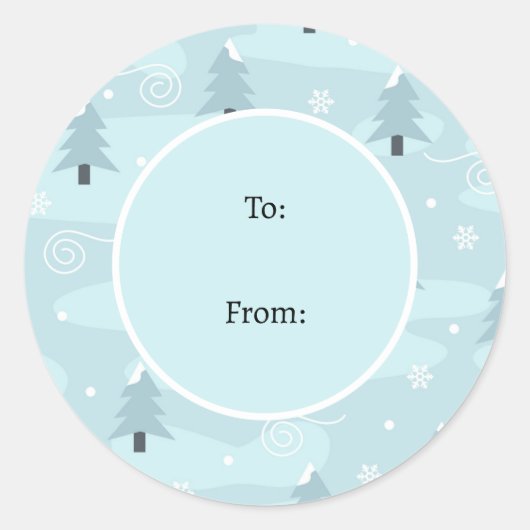 冬の自然ブルーツリーズスノーフレークスクリスマス ラウンドシール (正面)