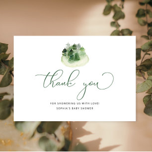 冬の自然緑の森の赤ちゃんシャワー サンキューカード