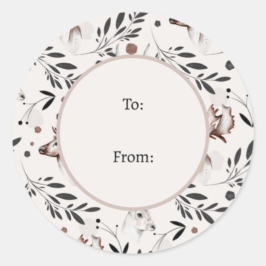 冬の自然野生動物の北欧クリスマス ラウンドシール (正面)