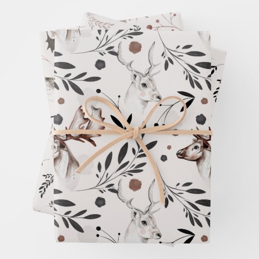 冬の自然野生動物クリスマス ラッピングペーパーシート (インサイチュ)