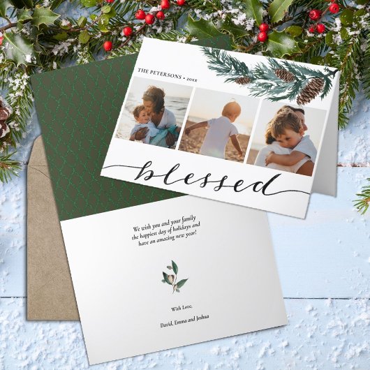 冬の自然 |パインコーン3枚フォトコラージュ シーズンカード