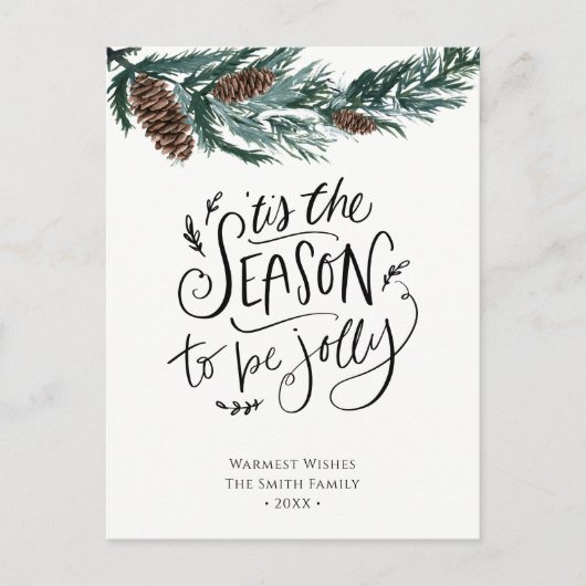 冬の自然|水彩松のコーンクリスマス シーズンポストカード (正面)