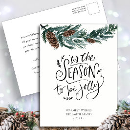 冬の自然|水彩松のコーンクリスマス シーズンポストカード