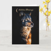 冬の至と美しいウルフナイトホリデー カード (黄色い花)