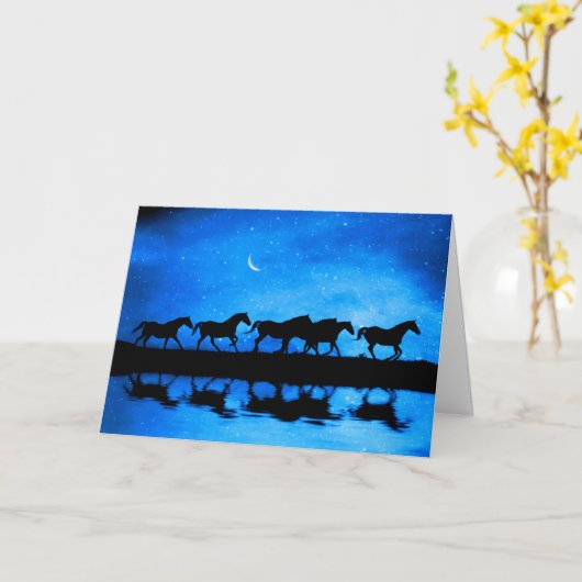 冬の至と馬と夜空 カード (黄色い花)