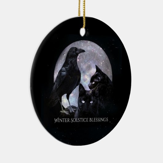 冬の至のカラスと黒猫賛美と セラミックオーナメント (右)
