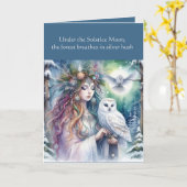 冬の至の森の女神とフクロウ カード (黄色い花)