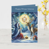 冬の至の森の女神と鹿 カード (黄色い花)