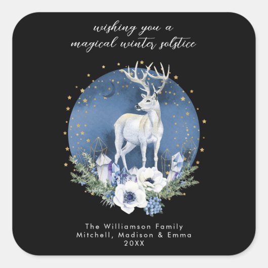 冬の至ホリデーディアブルーホワイトクリスマス スクエアシール (正面)