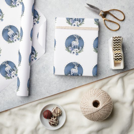 冬の至ホリデーディアブルーホワイトクリスマス ラッピングペーパー (クラフト)