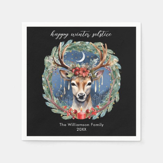 冬の至ホリデーディアリースユール（キリスト降誕祭）クリスマス スタンダードカクテルナプキン (正面)