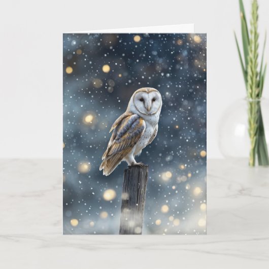 冬の至ユール(キリスト降誕祭)と雪の美しいフクロウ カード (正面)