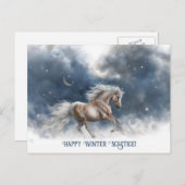 冬の至ユール(キリスト降誕祭)と馬と三日月 シーズンポストカード (正面/裏面)