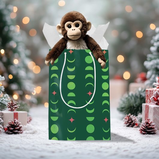 冬の至ユール(キリスト降誕祭)ウィッカムーンフェイズレッドグリーン ミディアムペーパーバッグ