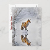 冬の至ユール(キリスト降誕祭)キツネ冬の雪 シーズンポストカード (正面/裏面)