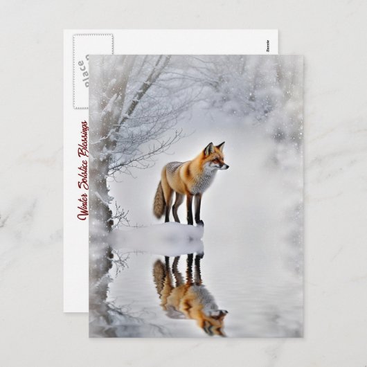 冬の至ユール(キリスト降誕祭)キツネ冬の雪 シーズンポストカード (正面/裏面)
