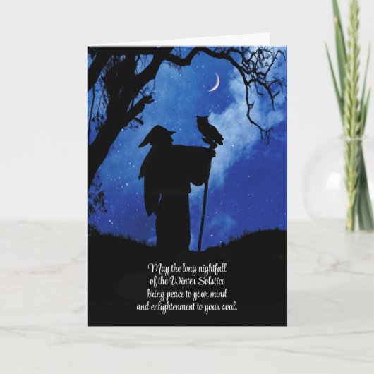 冬の至ユール（キリスト降誕祭）フクロウと月と神秘的 カード (正面)