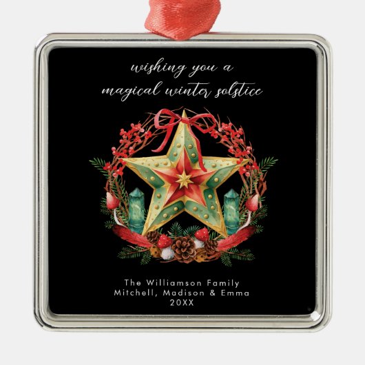 冬の至リーススターホリデークリスマスユール（キリスト降誕祭） メタルオーナメント (正面)