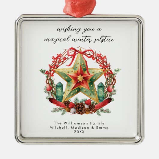 冬の至リーススターホリデークリスマスユール(キリスト降誕祭) メタルオーナメント (正面)