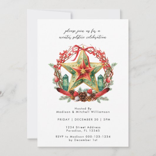 冬の至リーススターホリデークリスマスユール(キリスト降誕祭) 招待状 (正面)