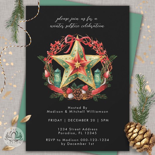 冬の至リーススターホリデークリスマスユール（キリスト降誕祭） 招待状