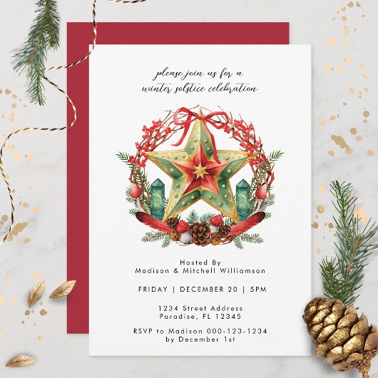 冬の至リーススターホリデークリスマスユール(キリスト降誕祭) 招待状