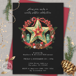 冬の至リーススターホリデークリスマスユール（キリスト降誕祭） 招待状