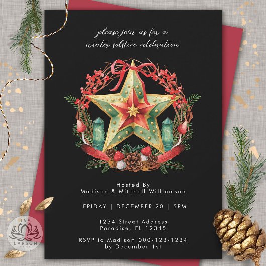 冬の至リーススターホリデークリスマスユール（キリスト降誕祭） 招待状