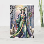 冬の至女神ユール(キリスト降誕祭)ヤギinフォレスト シーズンカード (正面)