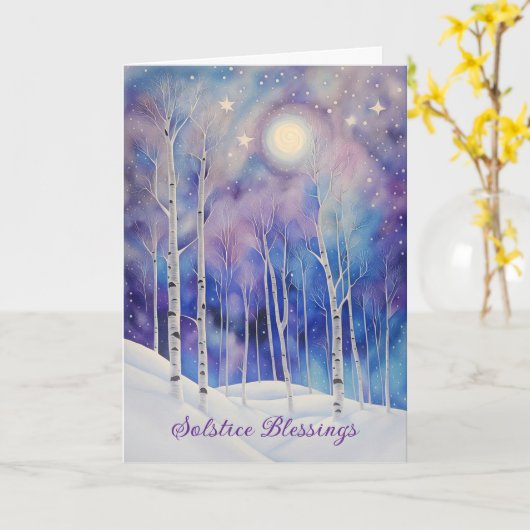 冬の至恵み樺の木の木々の雪 カード (黄色い花)