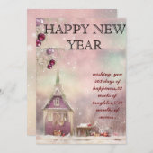 「冬の至福：軽いパステル新年の挨拶 シーズンカード (正面/裏面)