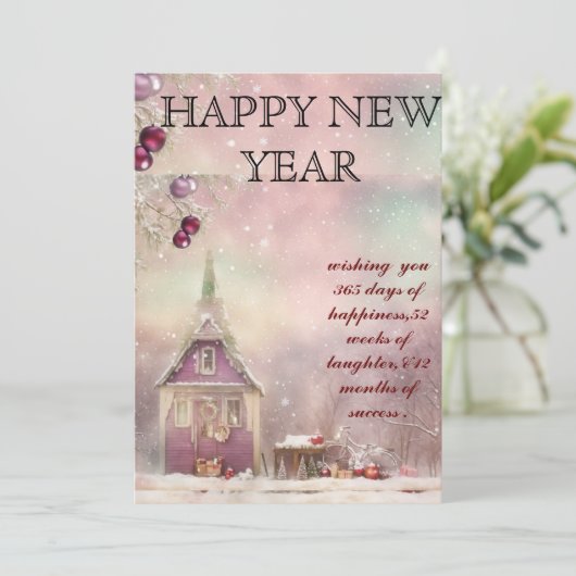 「冬の至福:軽いパステル新年の挨拶 シーズンカード (スタンド正面)