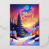 冬の色彩の鮮やか景色クリスマス 箔シーズンカード (正面)