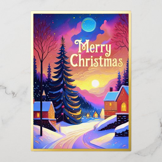 冬の色彩の鮮やか景色クリスマス 箔シーズンカード (正面)
