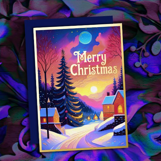 冬の色彩の鮮やか景色クリスマス 箔シーズンカード