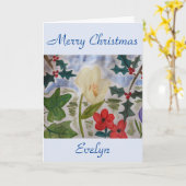 冬の花とヒイラギのクリスマス カード (黄色い花)