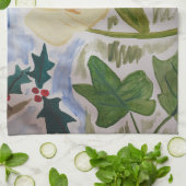 冬の花とホリーティータオル キッチンタオル (折り畳み)